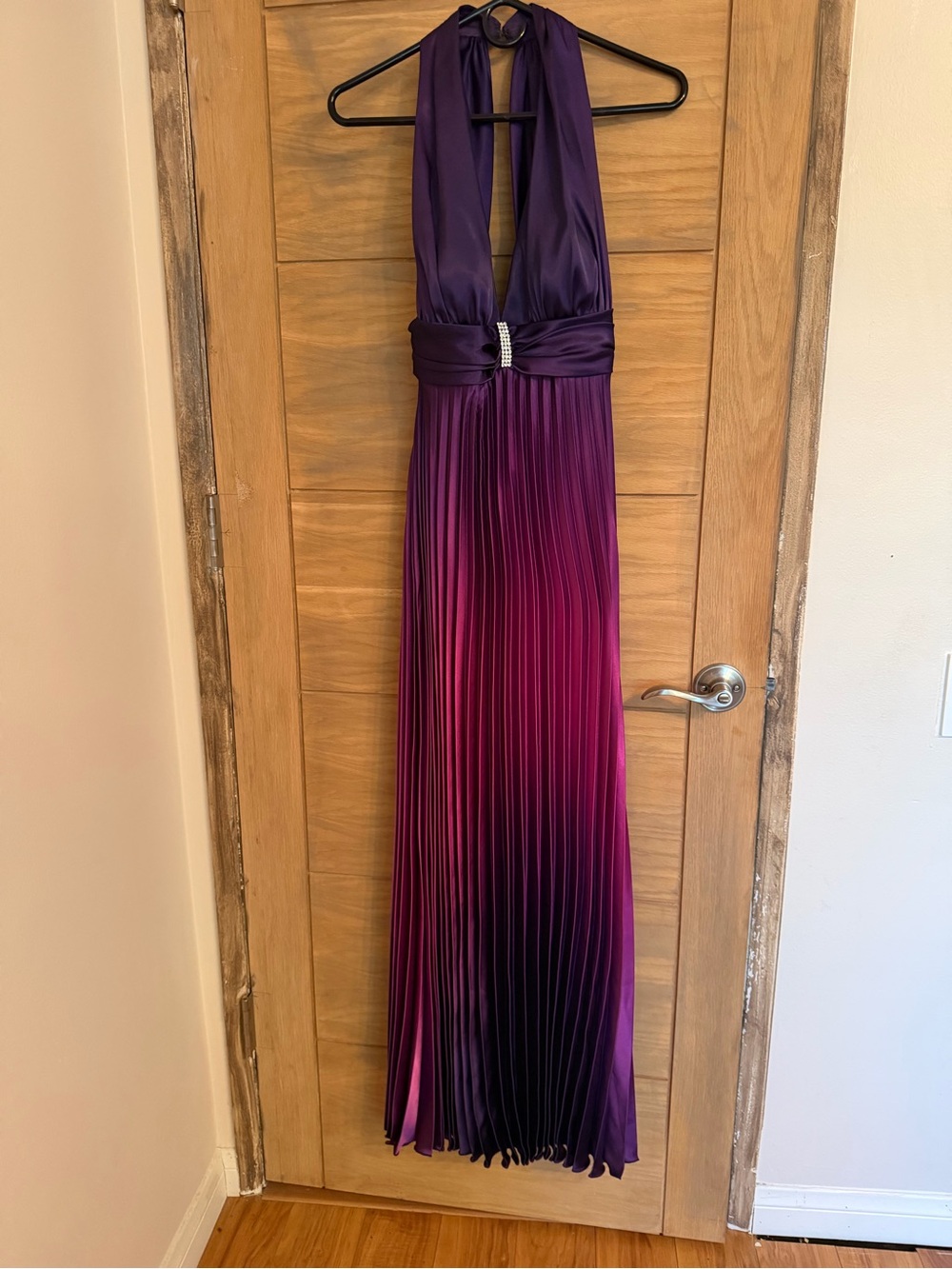 Cache Plunge Halter Ombre Pleated Maxi Dress - Purple - Picture 2 of 13